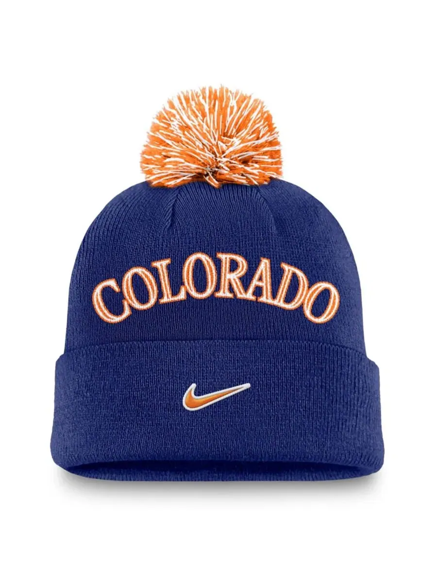 Вязаная шапка с отворотом и помпоном Colorado Rockies Peak Cuffed Knit Hat Nike — изображение 2 из 2, королевский