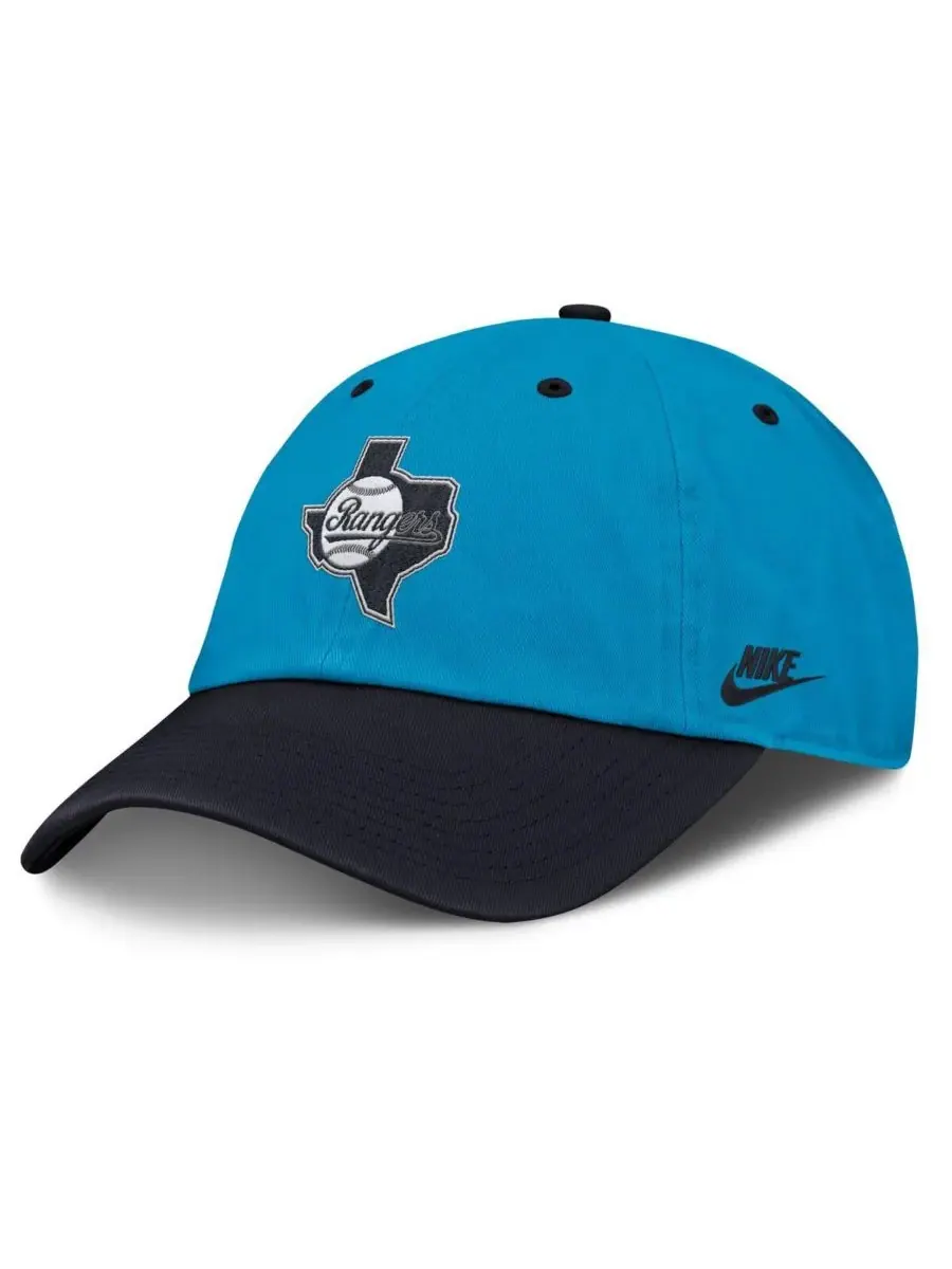 Nike Мужская регулируемая кепка Texas Rangers в сине-темно-синем цвете, в стиле неонового клуба 90-х — изображение 1 из 4