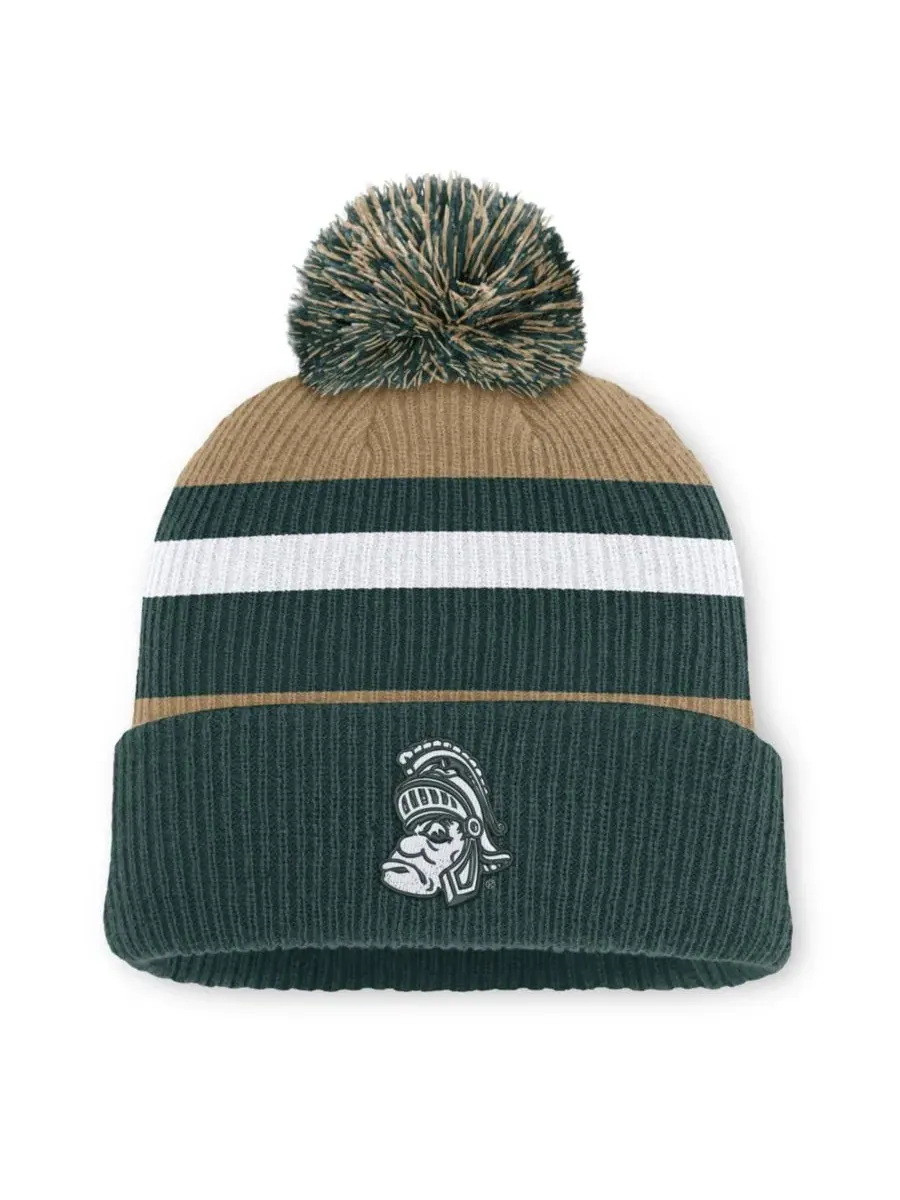 Вязаная шапка с отворотом и помпоном Michigan State Spartans Nike — изображение 1 из 2, бежевый зеленый