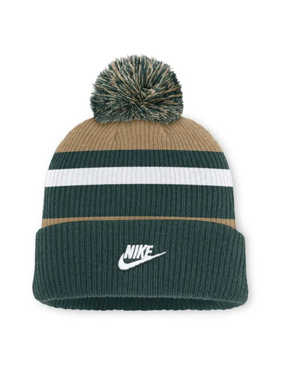 Вязаная шапка с отворотом и помпоном Michigan State Spartans Nike — изображение 2 из 2, бежевый зеленый