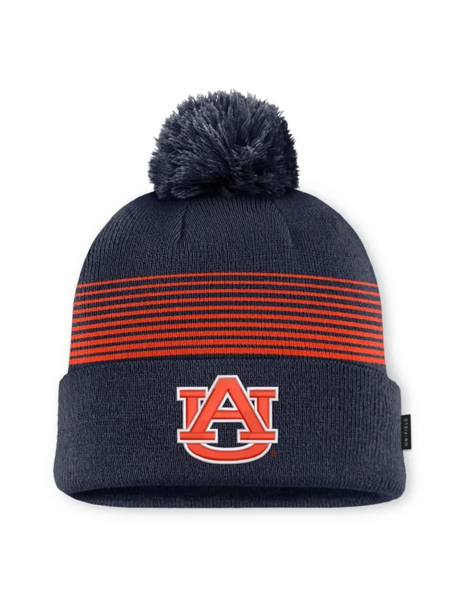 Шапка-бини с помпоном Auburn Tigers 2026 On-Field Cuffed Knit Hat Nike — изображение 1 из 2, темно-синий оранжевый