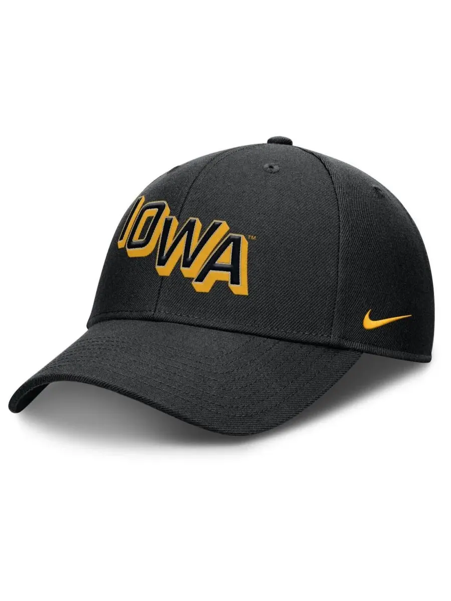 Nike Мужская черная регулируемая бейсболка Iowa Hawkeyes Slanted Primetime Rise Performance — изображение 1 из 4, черный
