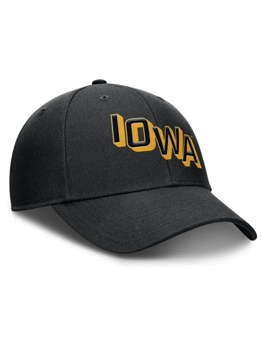 Nike Мужская черная регулируемая бейсболка Iowa Hawkeyes Slanted Primetime Rise Performance — изображение 3 из 4, черный