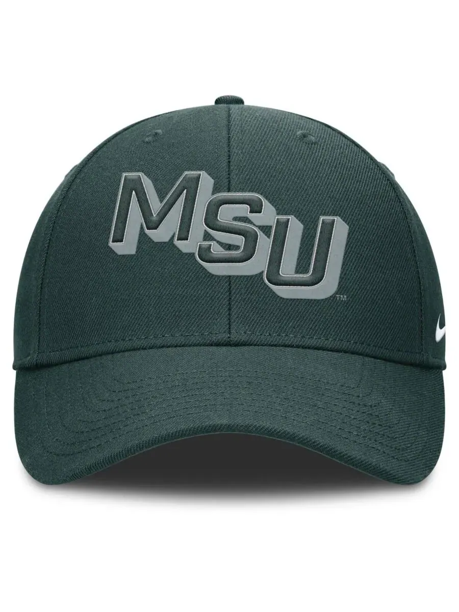 Nike Мужская зеленая кепка Michigan State Spartans Slanted Primetime Rise Performance с — изображение 2 из 4, зеленый