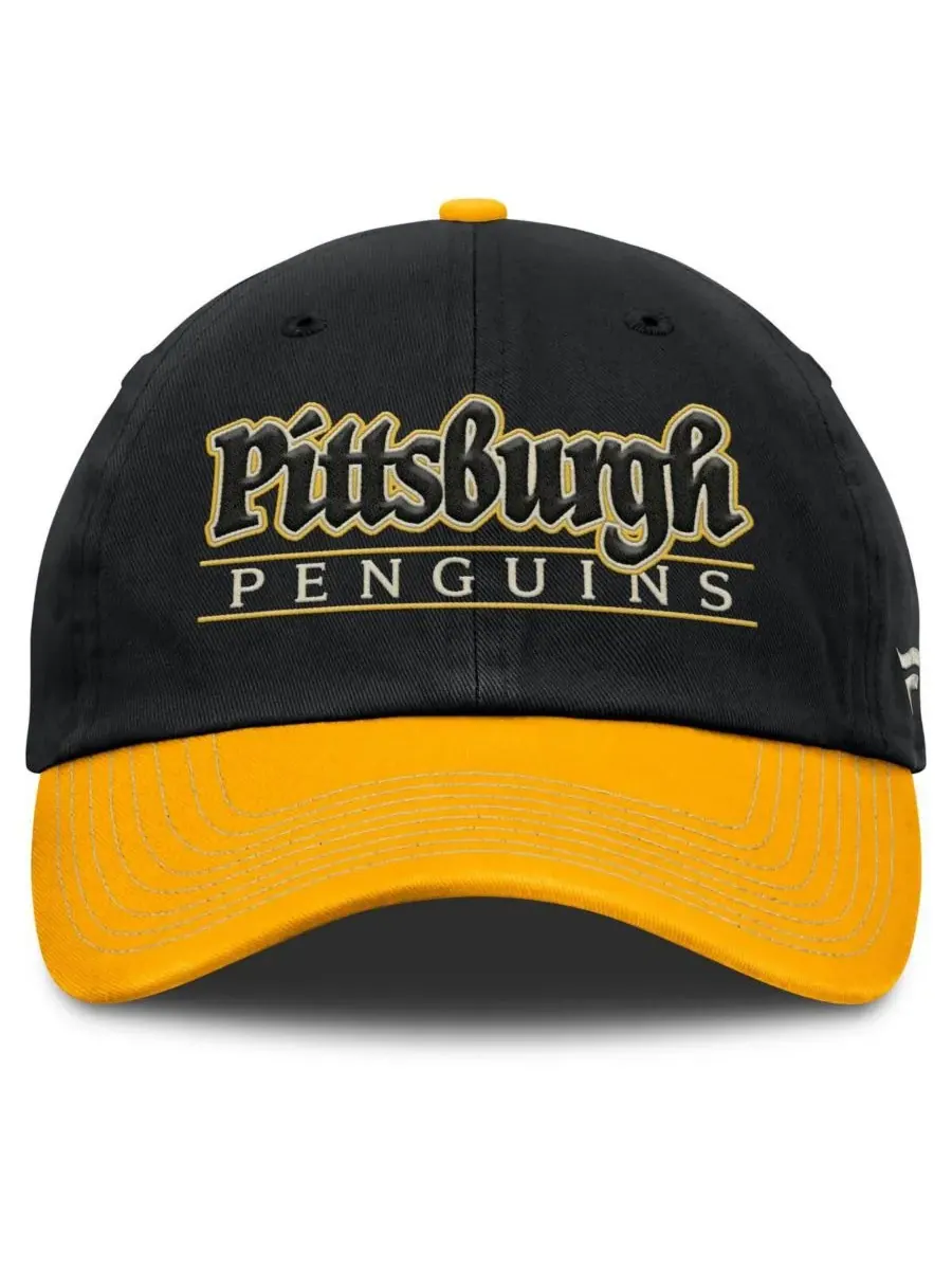 Fanatics Мужская регулируемая кепка Pittsburgh Penguins Heritage Home Ice Two-Tone — изображение 2 из 4, черный золотистый