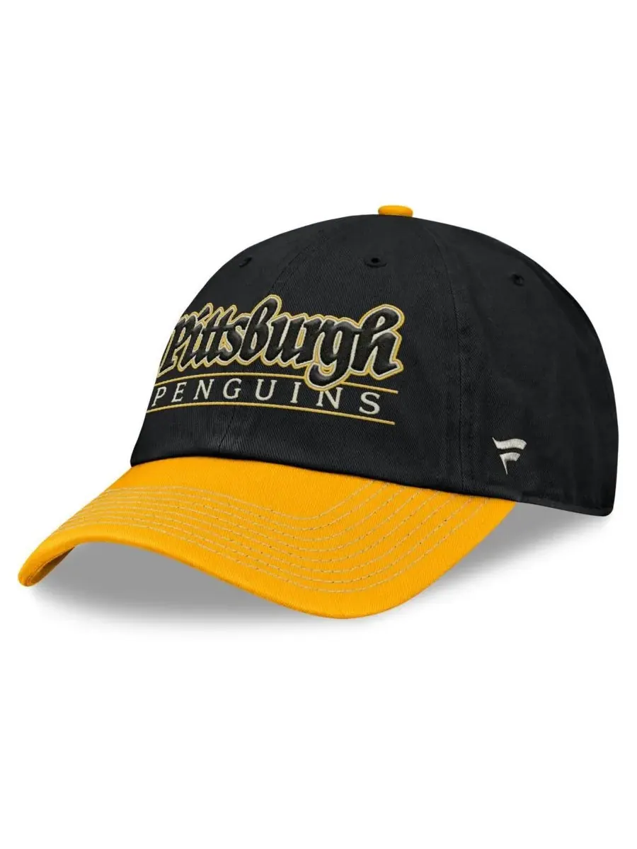 Fanatics Мужская регулируемая кепка Pittsburgh Penguins Heritage Home Ice Two-Tone — изображение 3 из 4, черный золотистый