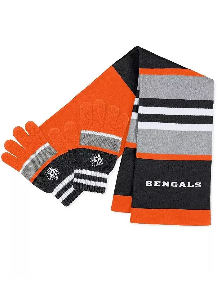 Женский комплект из перчаток и шарфа в полоску Cincinnati Bengals Wear By Erin Andrews — изображение 1 из 3, оранжевый