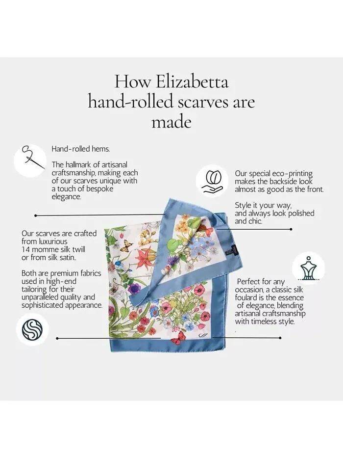 Сад Мечты - Шелковый платок ручной работы для женщин Elizabetta — изображение 7 из 7, голубой