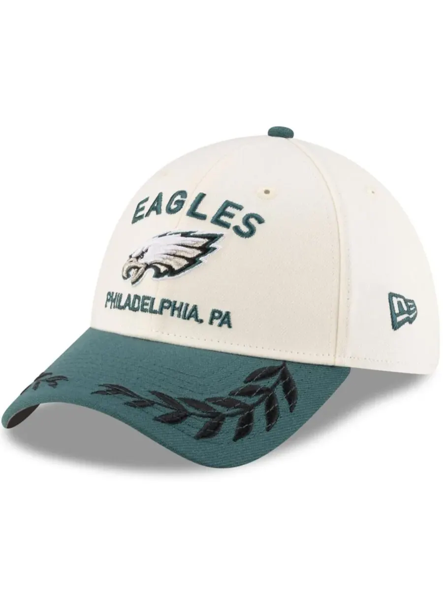 New Era Мужская кепка Philadelphia Eagles 39THIRTY Flex кремово-зеленого цвета с символикой драфта — изображение 1 из 5