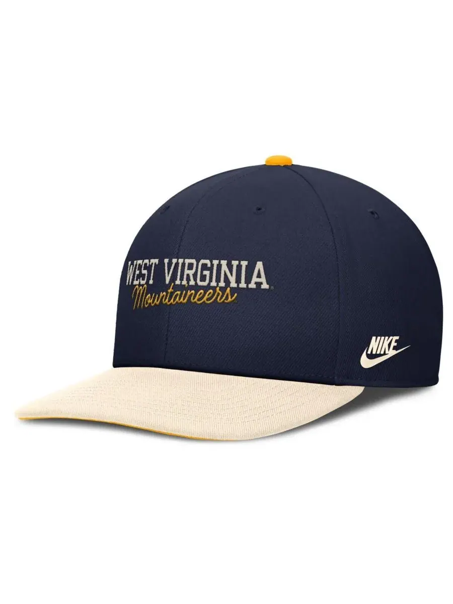 Nike Мужская кепка West Virginia Mountaineers Pro Legacy Script Snapback темно-синего/кремового — изображение 1 из 4