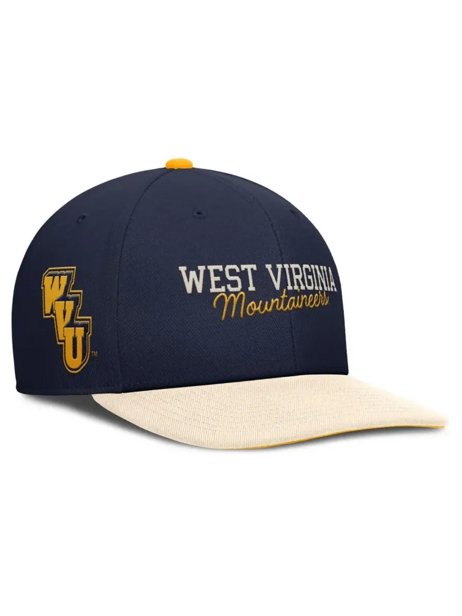 Nike Мужская кепка West Virginia Mountaineers Pro Legacy Script Snapback темно-синего/кремового — изображение 3 из 4