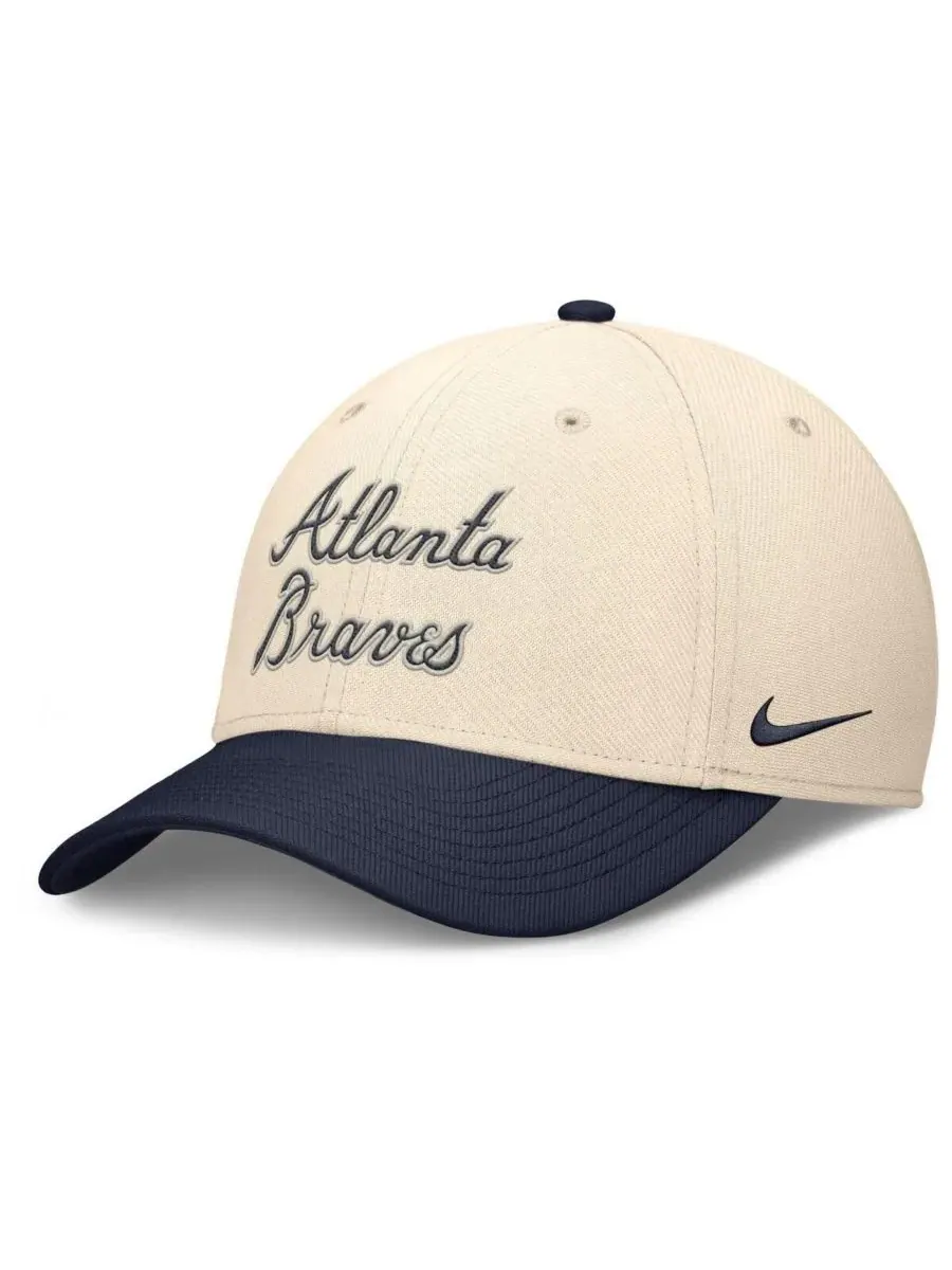 Nike Мужская бейсболка Atlanta Braves Statement Rise Performance Flex Hat натурального/темно-синего — изображение 1 из 4