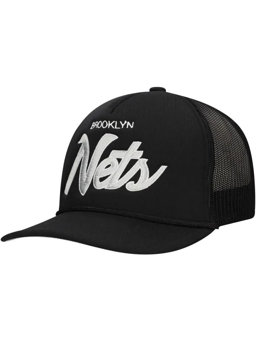 Mitchell & Ness Мужская черная регулируемая кепка-тракер с надписью Brooklyn Nets — изображение 4 из 5, черный