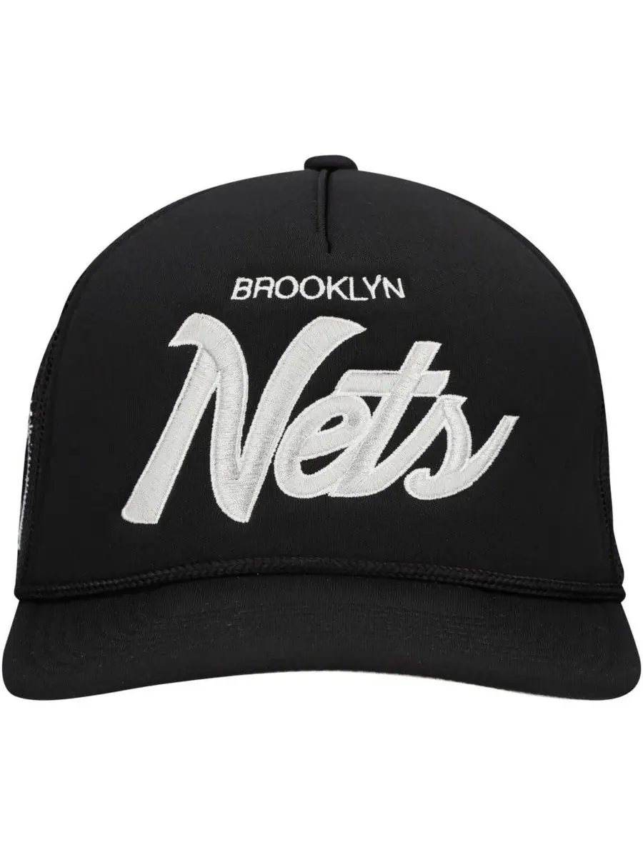 Mitchell & Ness Мужская черная регулируемая кепка-тракер с надписью Brooklyn Nets — изображение 5 из 5, черный