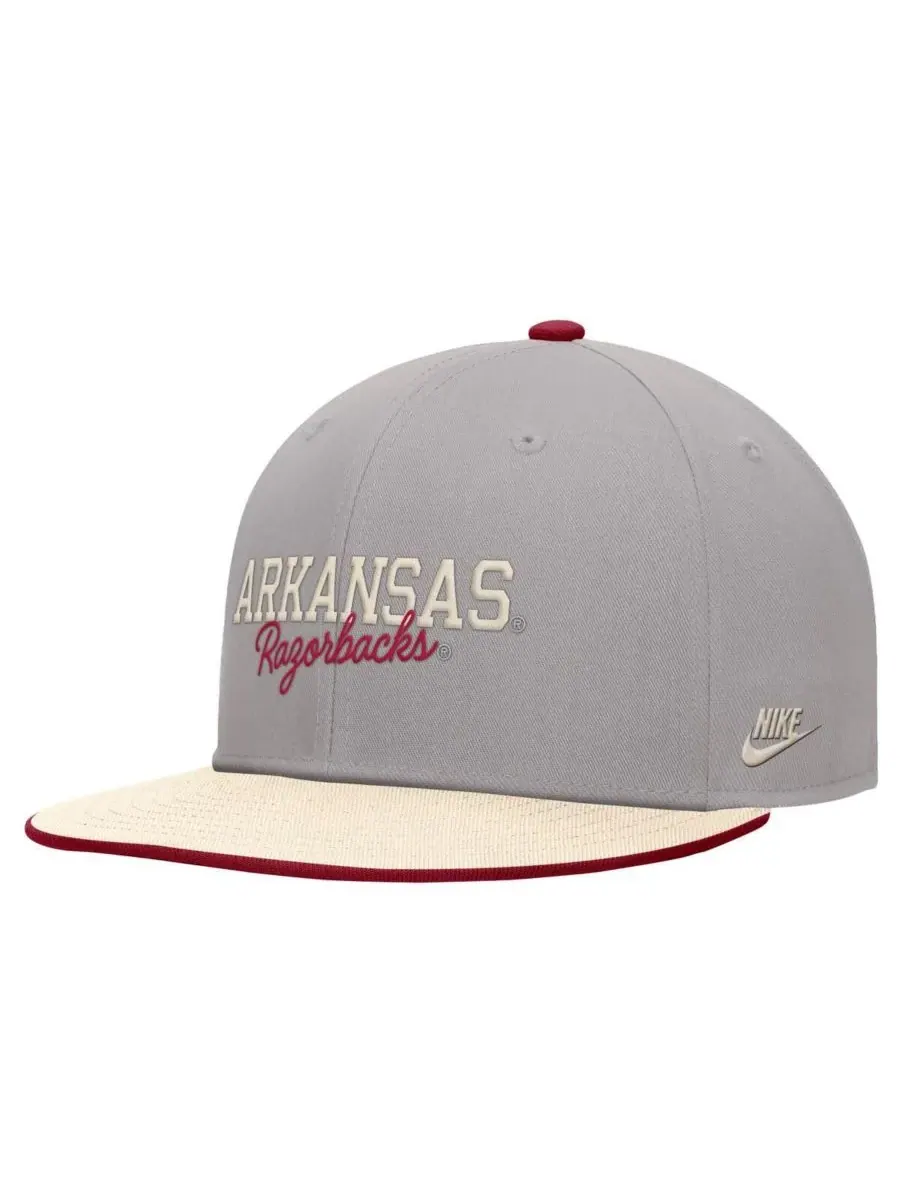 Nike Мужская бейсболка Arkansas Razorbacks Vintage Script Pro Dri-FIT Snapback цвета олова — изображение 1 из 2, серый