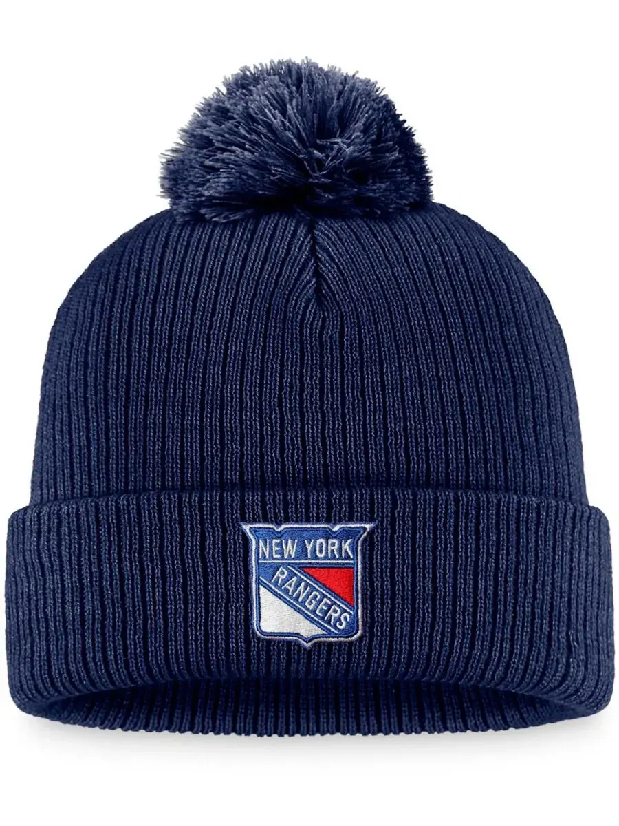 Fanatics Мужская темно-синяя вязаная шапка с помпоном и основным логотипом New York Rangers — изображение 1 из 3, темно-синий