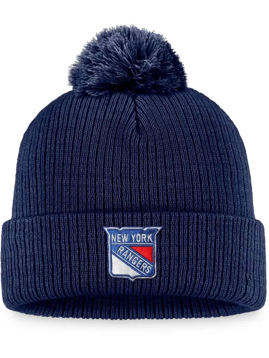 Fanatics Мужская темно-синяя вязаная шапка с помпоном и основным логотипом New York Rangers — изображение 2 из 3, темно-синий