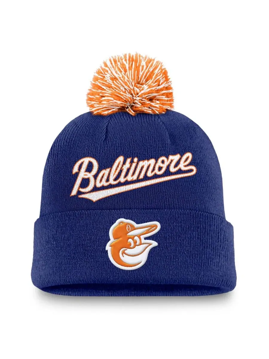 Вязаная шапка с отворотом и помпоном Baltimore Orioles Nike — изображение 1 из 2, королевский