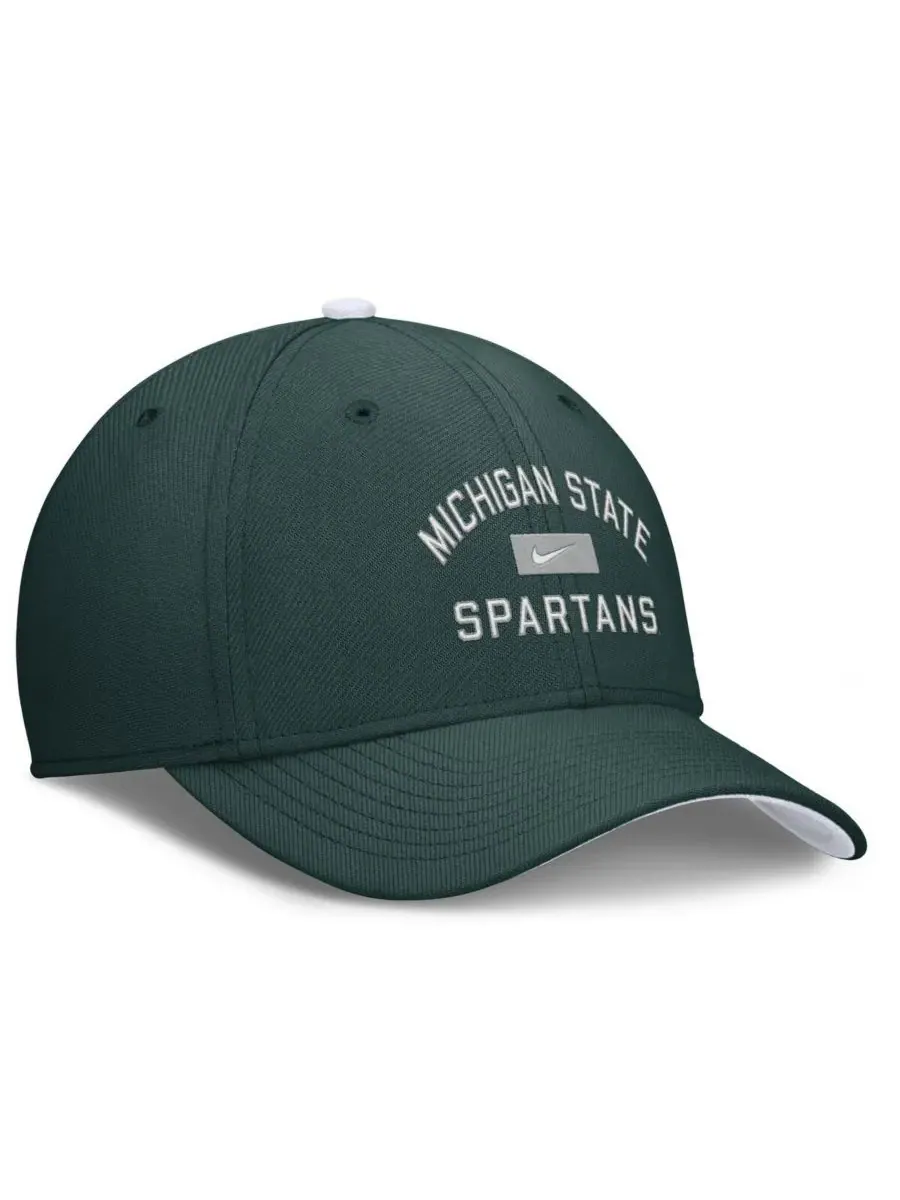 Nike Мужская зеленая кепка Michigan State Spartans Primetime Rise Swoosh Flex Hat — изображение 3 из 4, зеленый