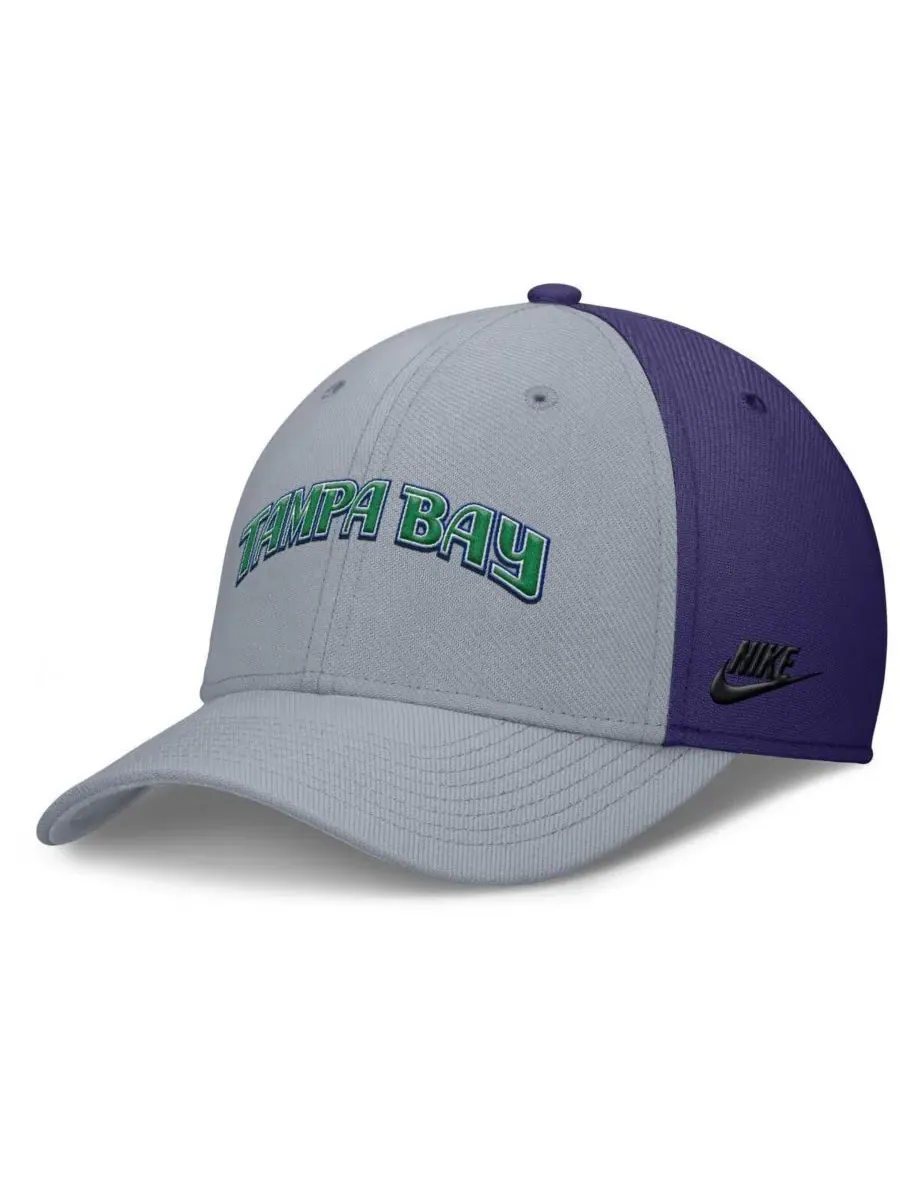 Nike Мужская серо-фиолетовая кепка Tampa Bay Rays Rise Swoosh Performance Flex — изображение 1 из 4, серый фиолетовый