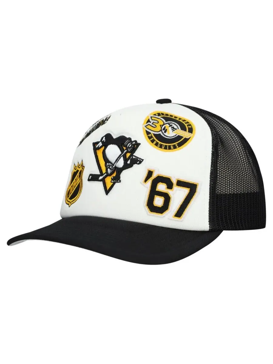 Mitchell & Ness Мужская белая/черная регулируемая кепка-тракер Pittsburgh Penguins Gridlock — изображение 1 из 4
