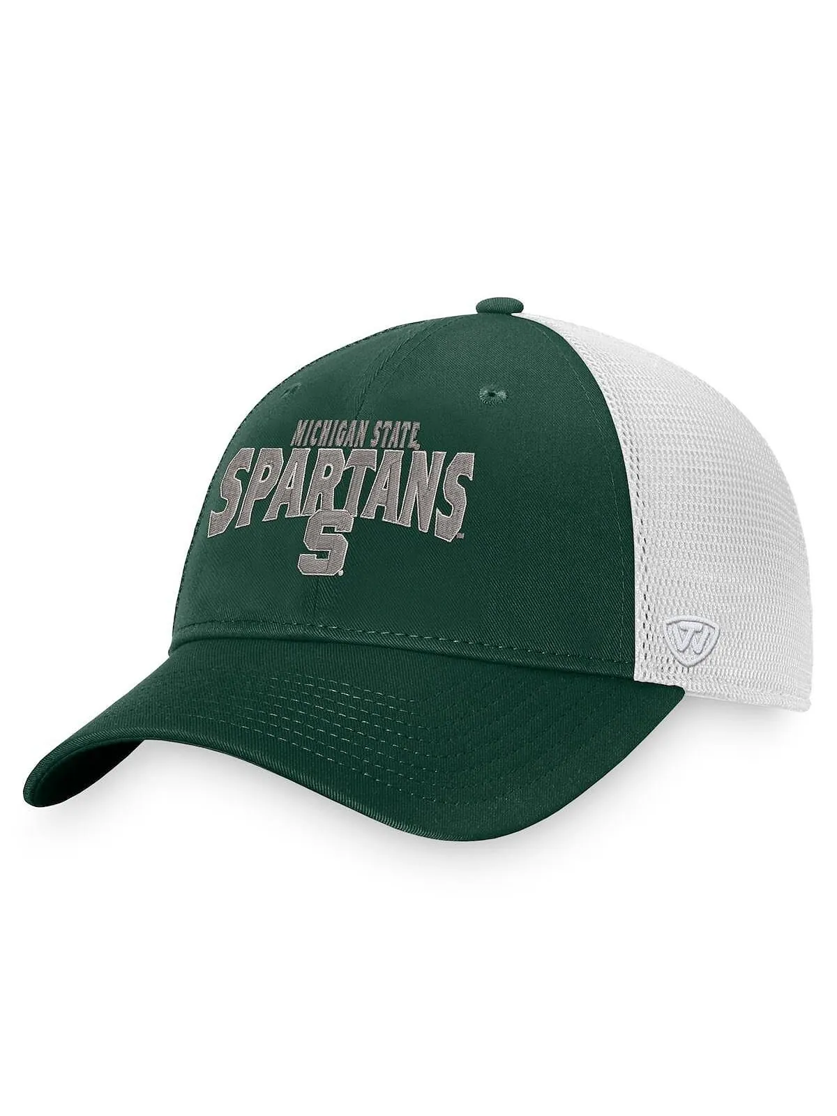 Мужская зелено-белая кепка Michigan State Spartans Breakout Trucker Snapback Top of the World — изображение 1 из 2