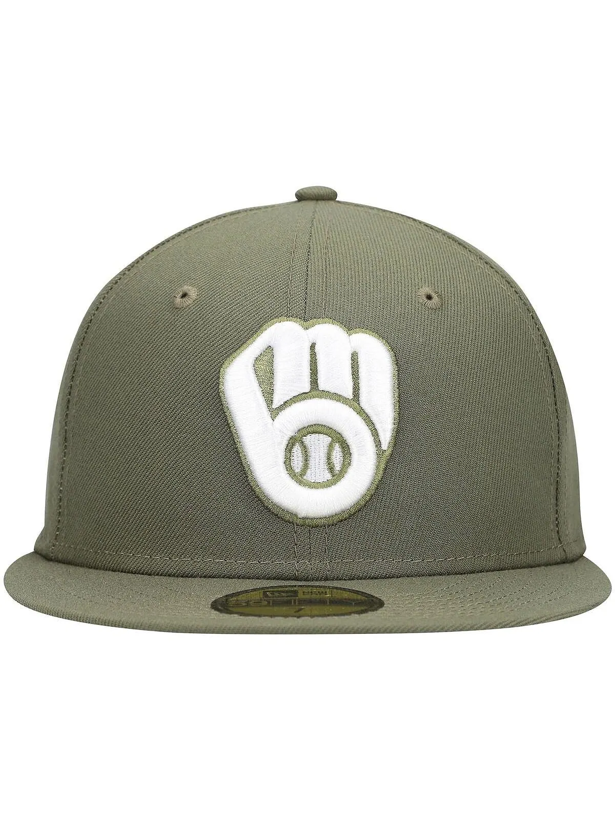 Мужская оливковая шляпа с логотипом Milwaukee Brewers, белая 59Fifty, приталенная шляпа New Era — изображение 2 из 2