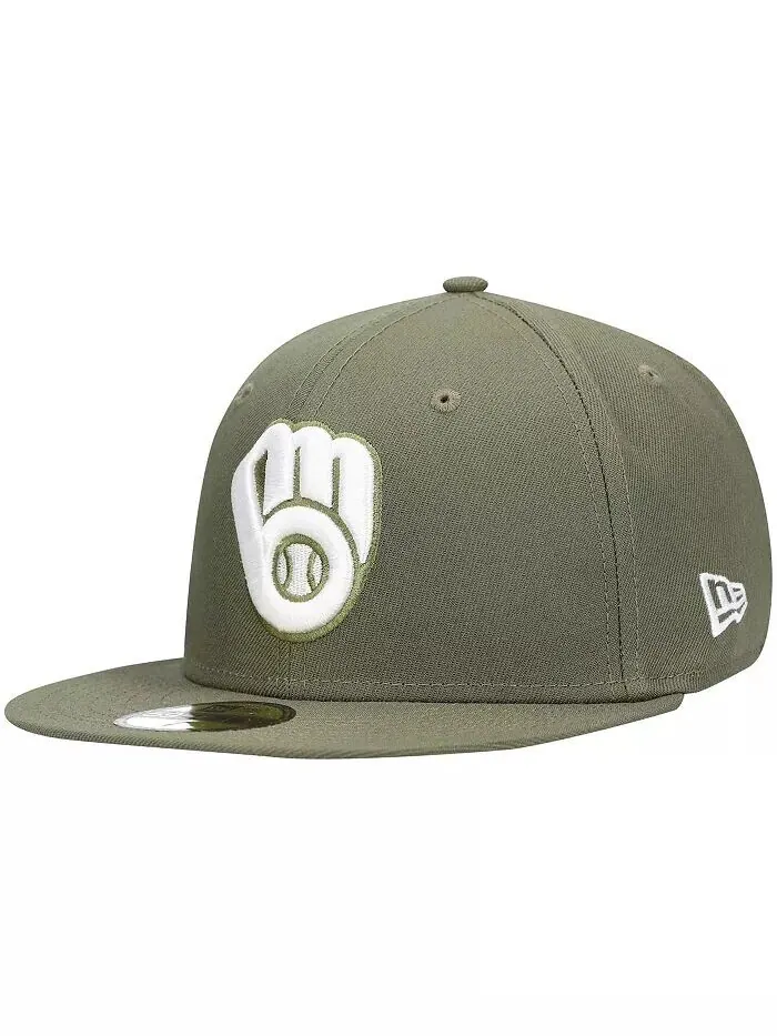 Мужская оливковая шляпа с логотипом Milwaukee Brewers, белая 59Fifty, приталенная шляпа New Era