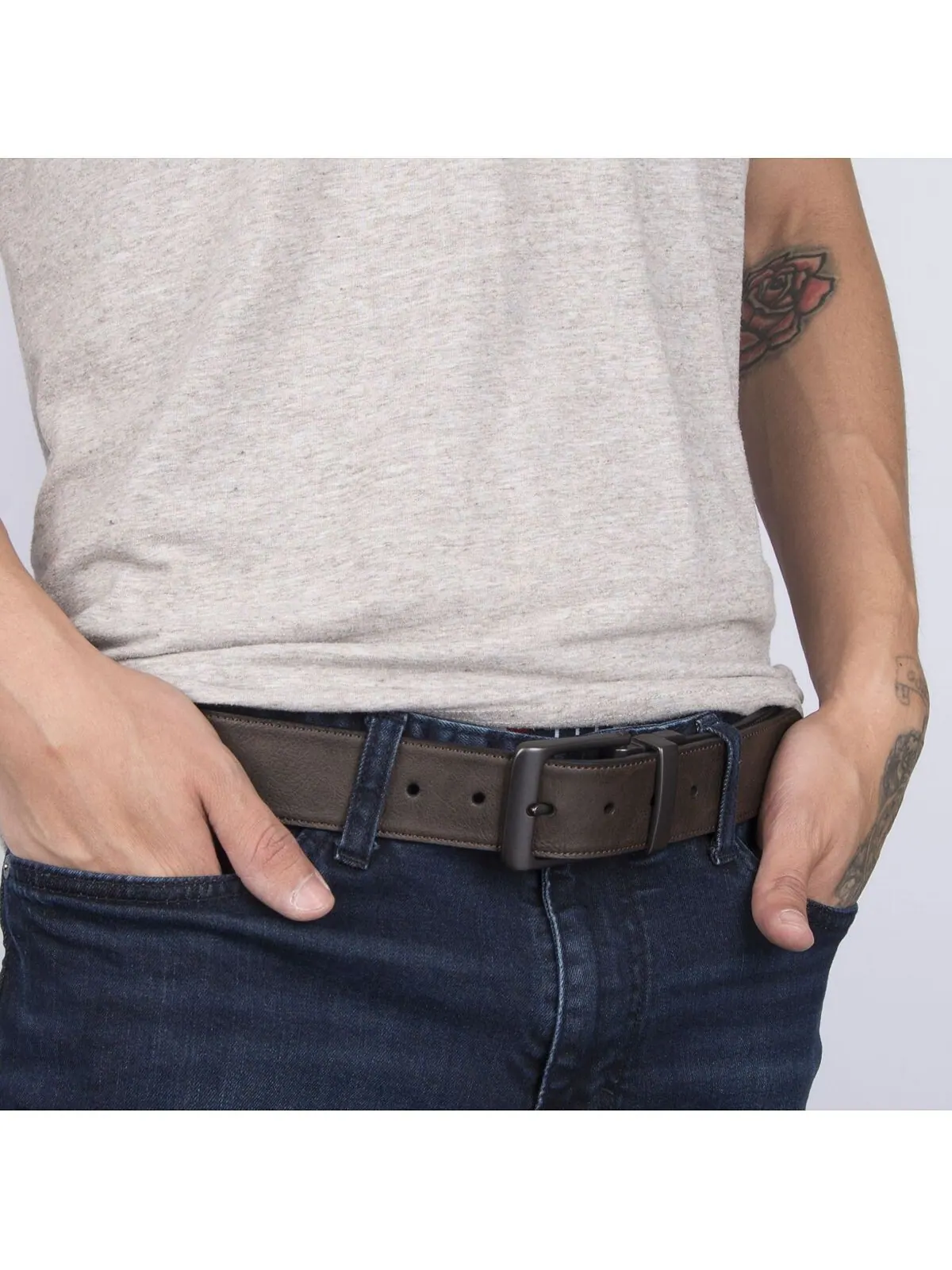 Мужской двусторонний кожаный ремень Levi's — изображение 5 из 7, коричневый/черный