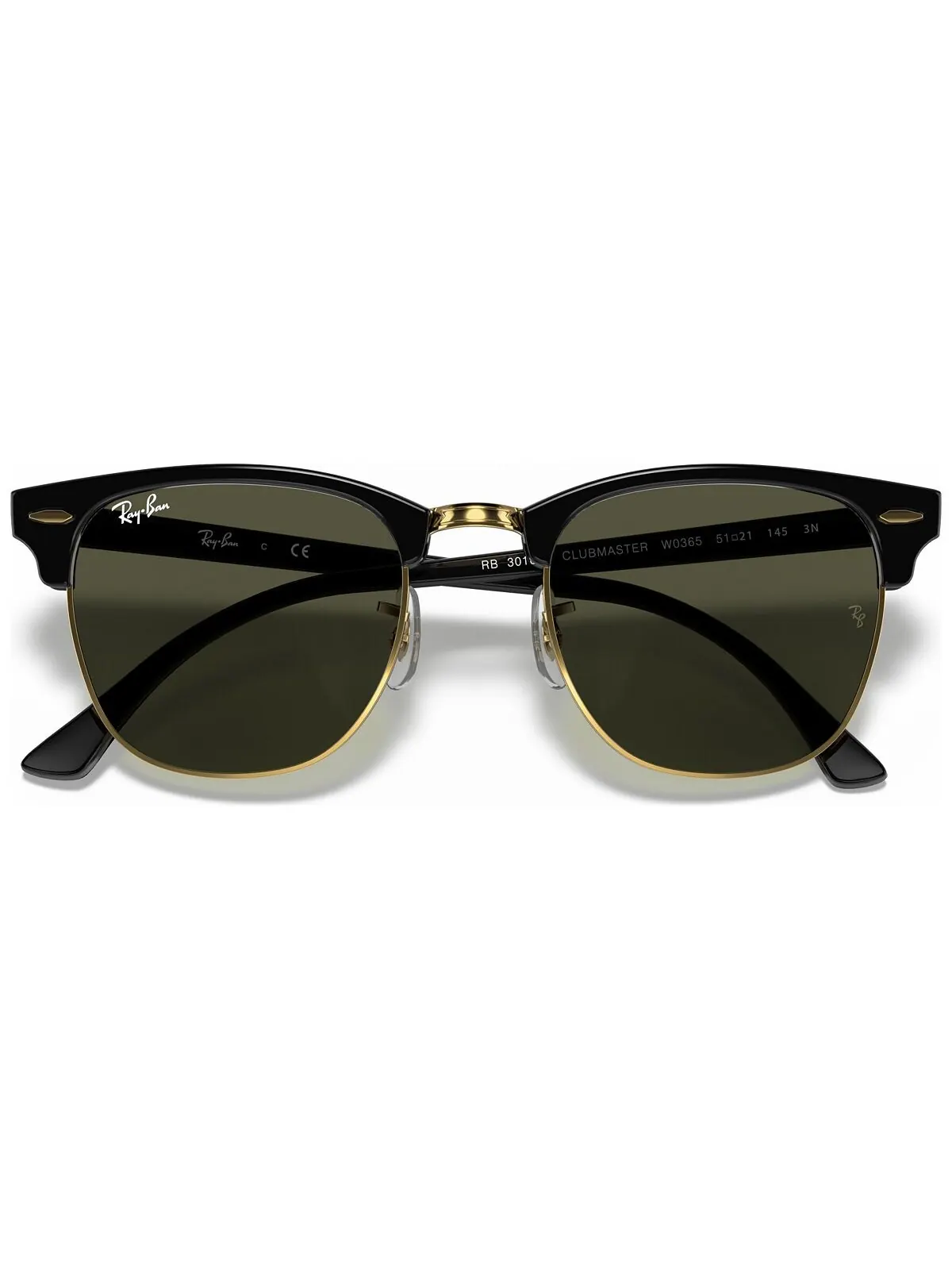 Солнцезащитные очки унисекс с низкой перемычкой, RB3016F CLUBMASTER CLASSIC 55 Ray-Ban — изображение 3 из 10, черный