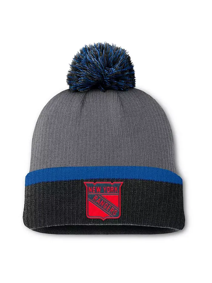 Женская вязаная шапка с манжетами и помпоном New York Rangers, цвет угольный Fanatics — изображение 1 из 2