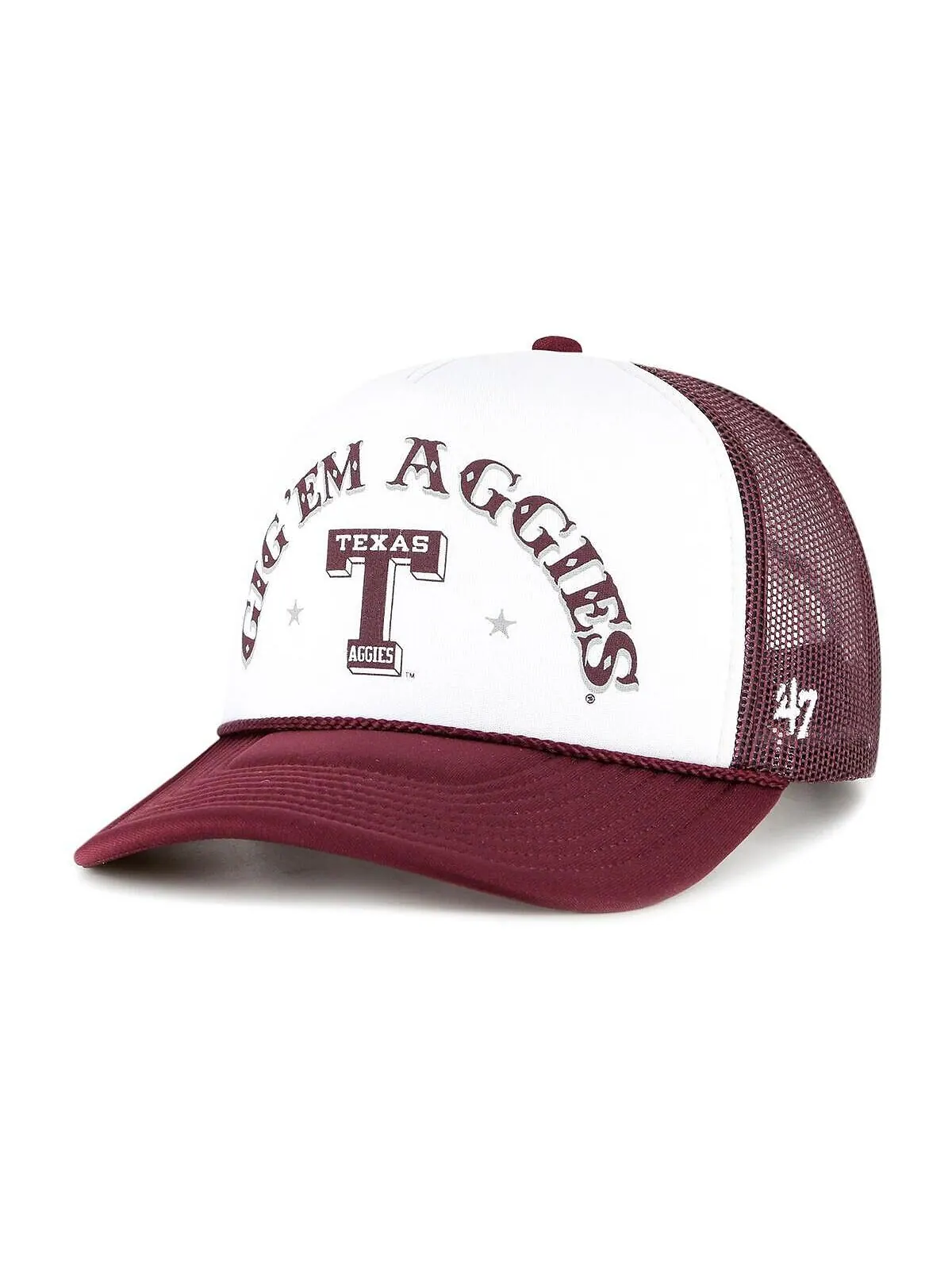 Мужская белая, темно-бордовая кепка дальнобойщика Texas A&M Aggies Article с пеной спереди '47 Brand — изображение 1 из 2
