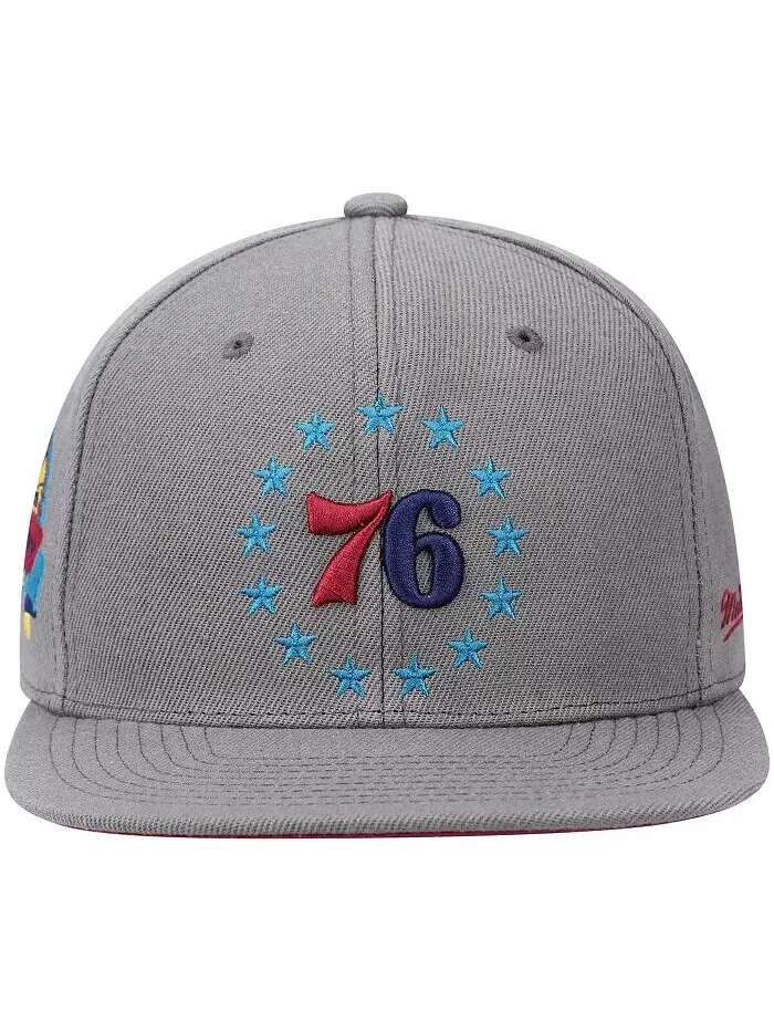 Мужская темно-серая облегающая шляпа Philadelphia 76ers Hardwood Classics 60th Anniversary Carbon — изображение 2 из 4
