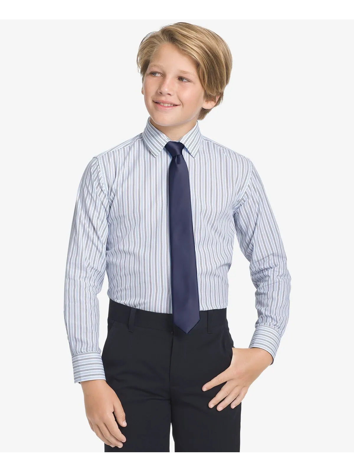 Однотонный саржевый галстук на молнии для мальчиков Big Boys Tommy Hilfiger — изображение 2 из 2, темно-синий