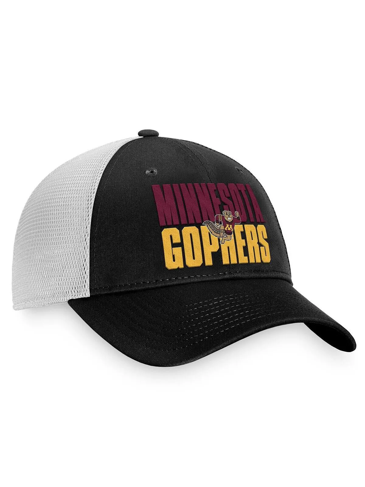 Мужская черно-белая кепка Snapback Minnesota Golden Gophers Stockpile Trucker Top of the World — изображение 3 из 4