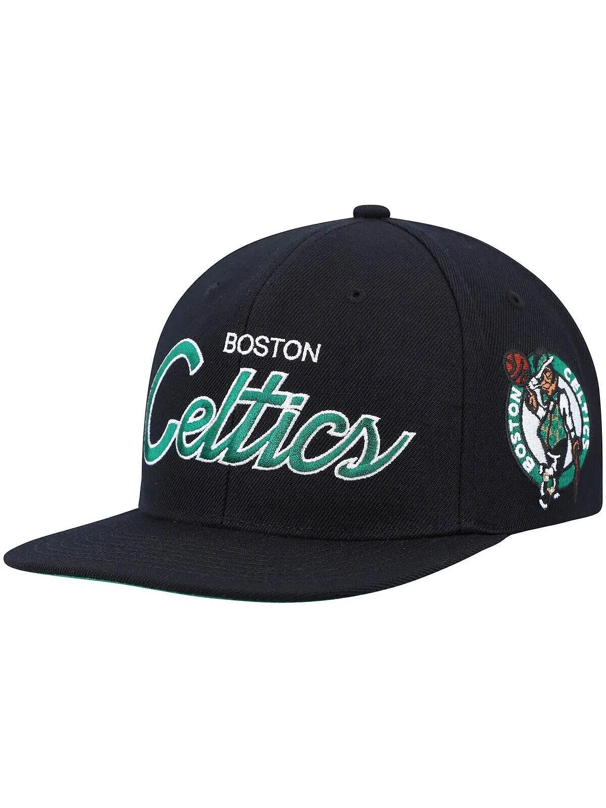 Мужская черная бейсболка Boston Celtics Hardwood Classics Script 2.0 Snapback Mitchell & Ness — изображение 1 из 4, черный