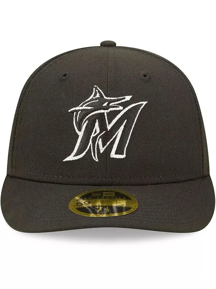 Мужская приталенная шляпа Miami Marlins черно-белая с низким профилем 59FIFTY New Era — изображение 2 из 2
