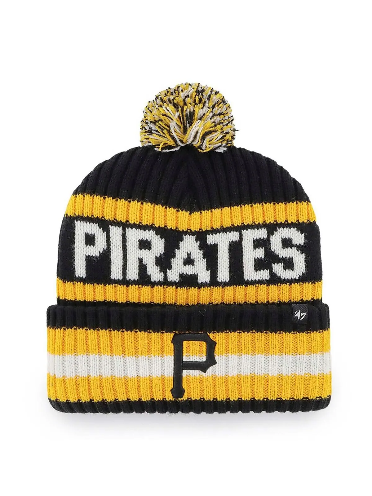 Мужская черная вязаная шапка Pittsburgh Pirates Bering с манжетами и помпоном '47 Brand — изображение 1 из 1, черный