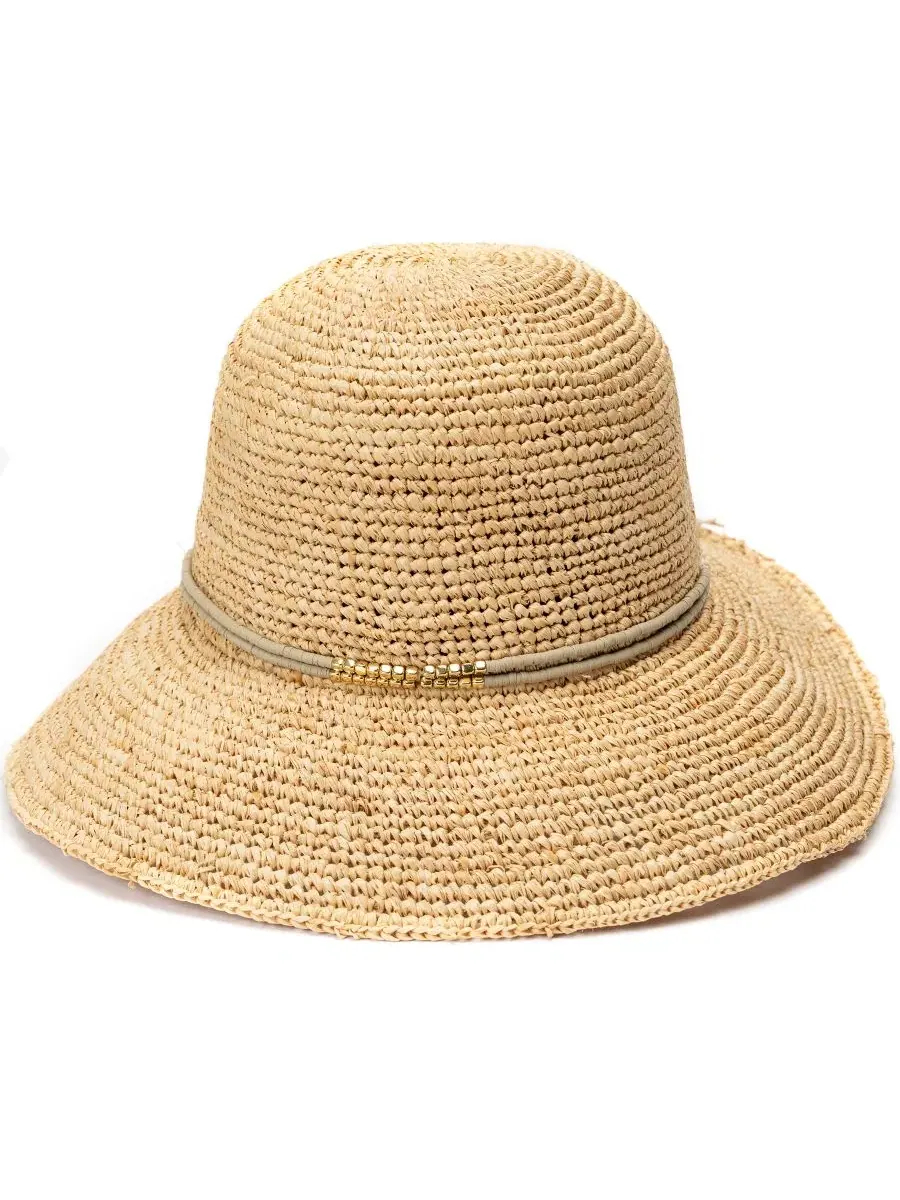 Шляпа из рафии с широкими полями и бусинами BCBG, Taupe Natural — изображение 1 из 5