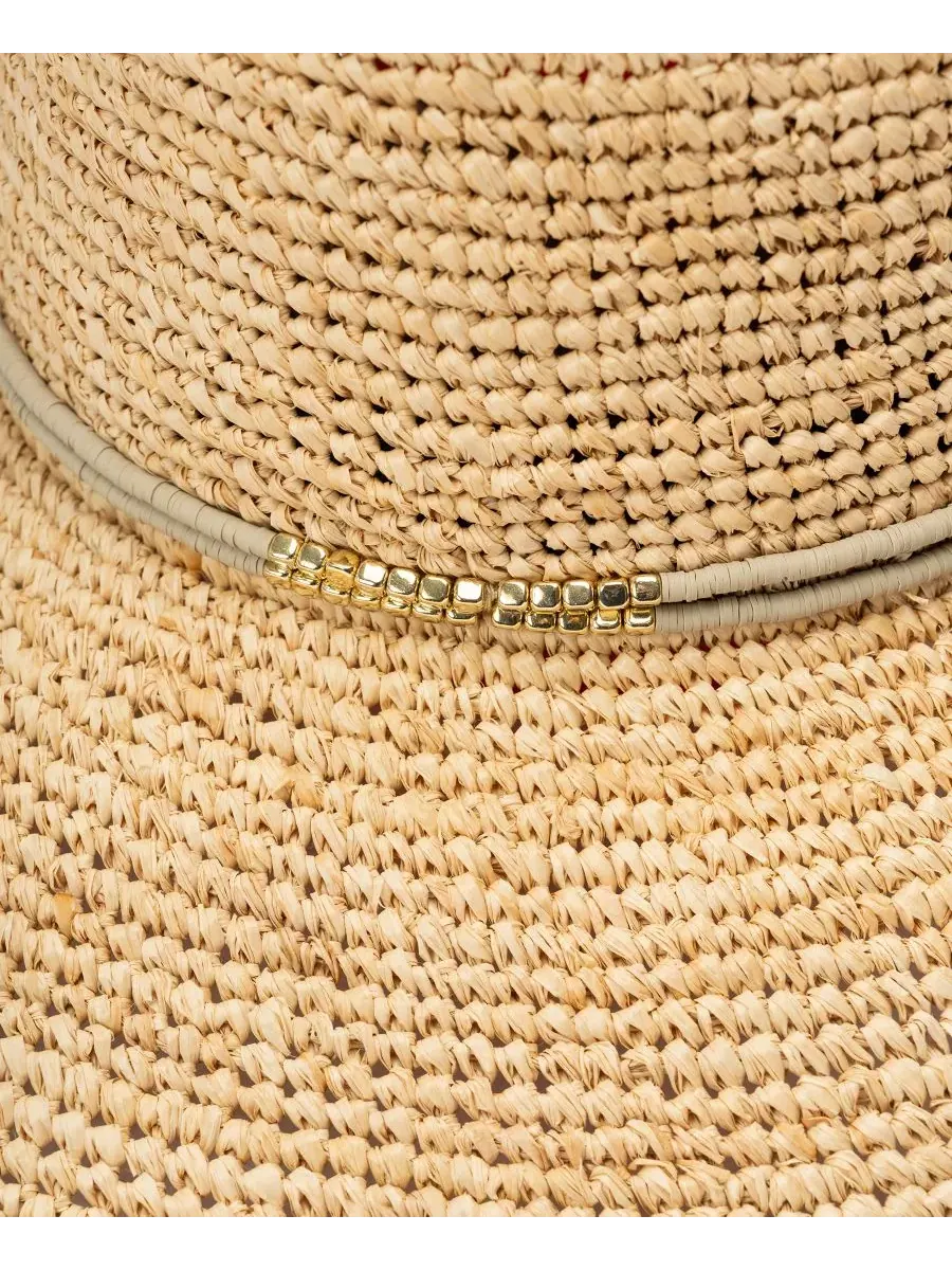 Шляпа из рафии с широкими полями и бусинами BCBG, Taupe Natural — изображение 4 из 5
