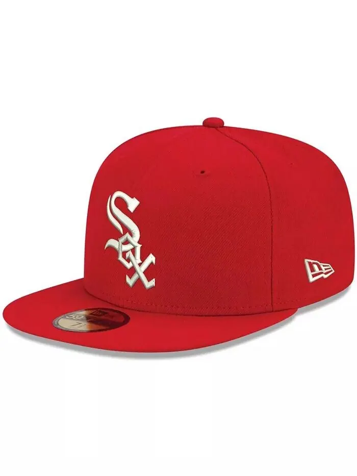 Мужская красная кепка Chicago White Sox Logo белая 59FIFTY приталенная шляпа New Era