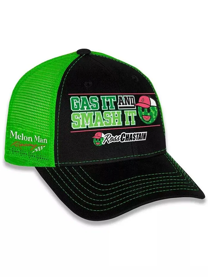 Мужская черная/зеленая шапка Ross Chastain Gas It Smash It Adjustable Checkered Flag Sports — изображение 1 из 5