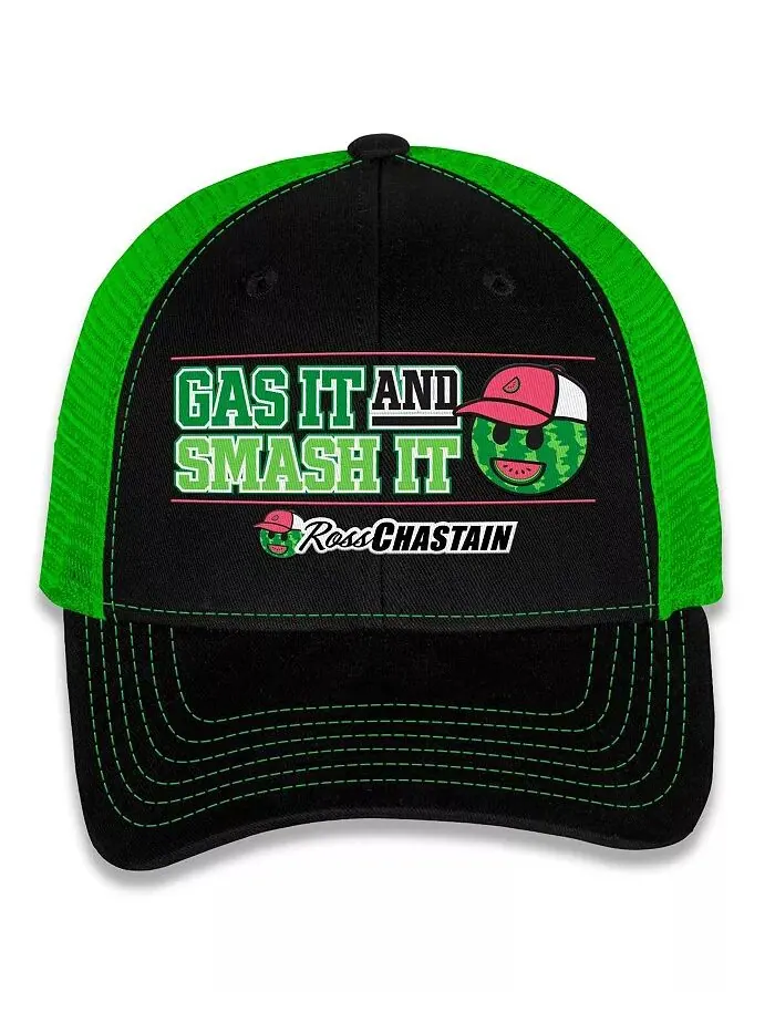 Мужская черная/зеленая шапка Ross Chastain Gas It Smash It Adjustable Checkered Flag Sports — изображение 2 из 5
