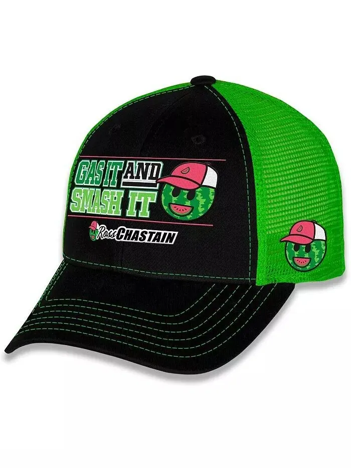 Мужская черная/зеленая шапка Ross Chastain Gas It Smash It Adjustable Checkered Flag Sports — изображение 3 из 5
