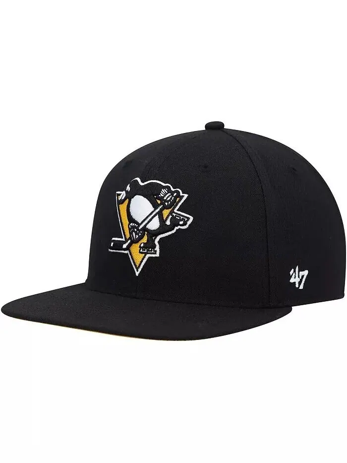 Черная мужская кепка Pittsburgh Penguins Sure Shot Captain Snapback '47 Brand — изображение 4 из 4