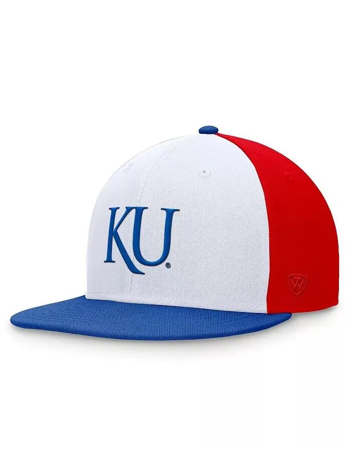 Мужская белая/королевская трехцветная кепка Kansas Jayhawks Heritage Collector Fitted Hat Top of — изображение 1 из 4