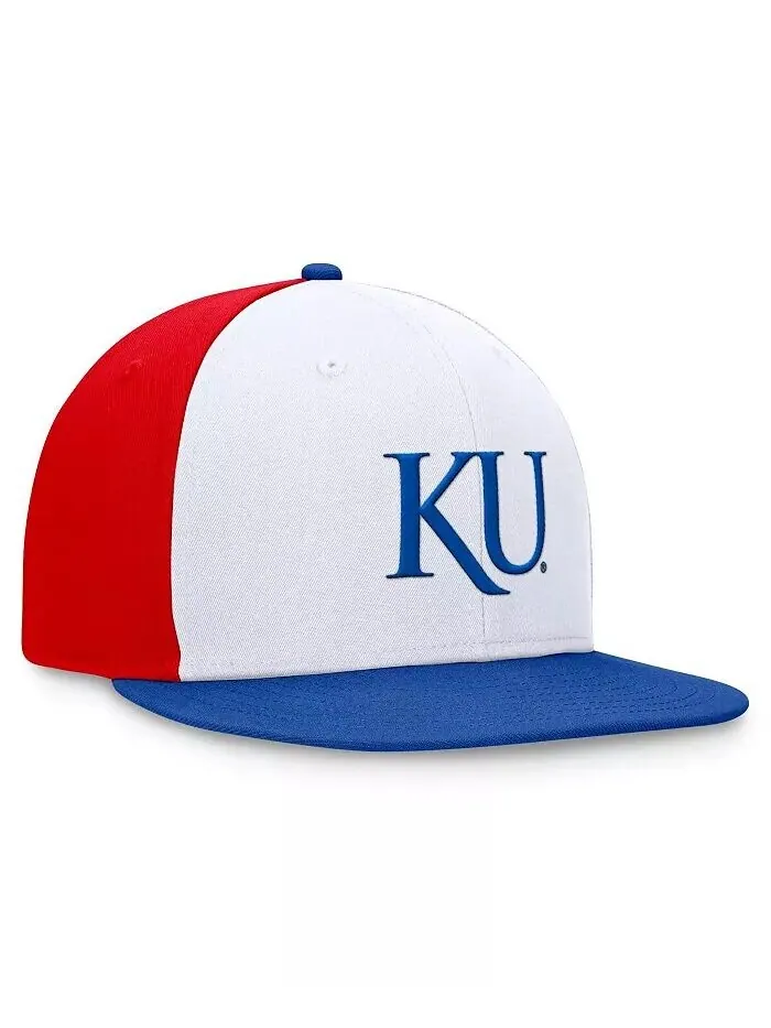 Мужская белая/королевская трехцветная кепка Kansas Jayhawks Heritage Collector Fitted Hat Top of — изображение 3 из 4