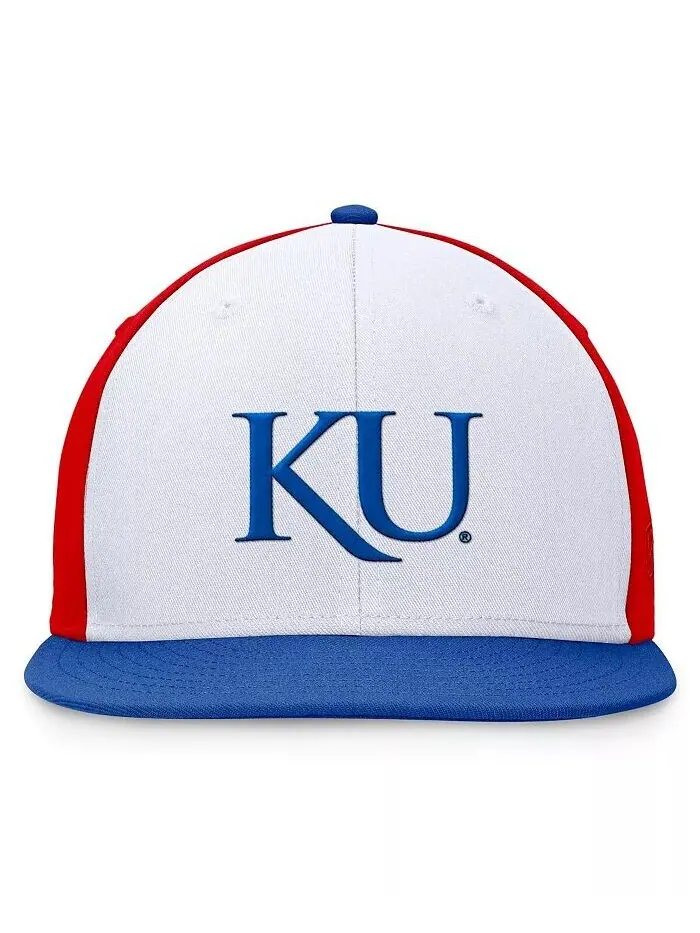 Мужская белая/королевская трехцветная кепка Kansas Jayhawks Heritage Collector Fitted Hat Top of — изображение 4 из 4