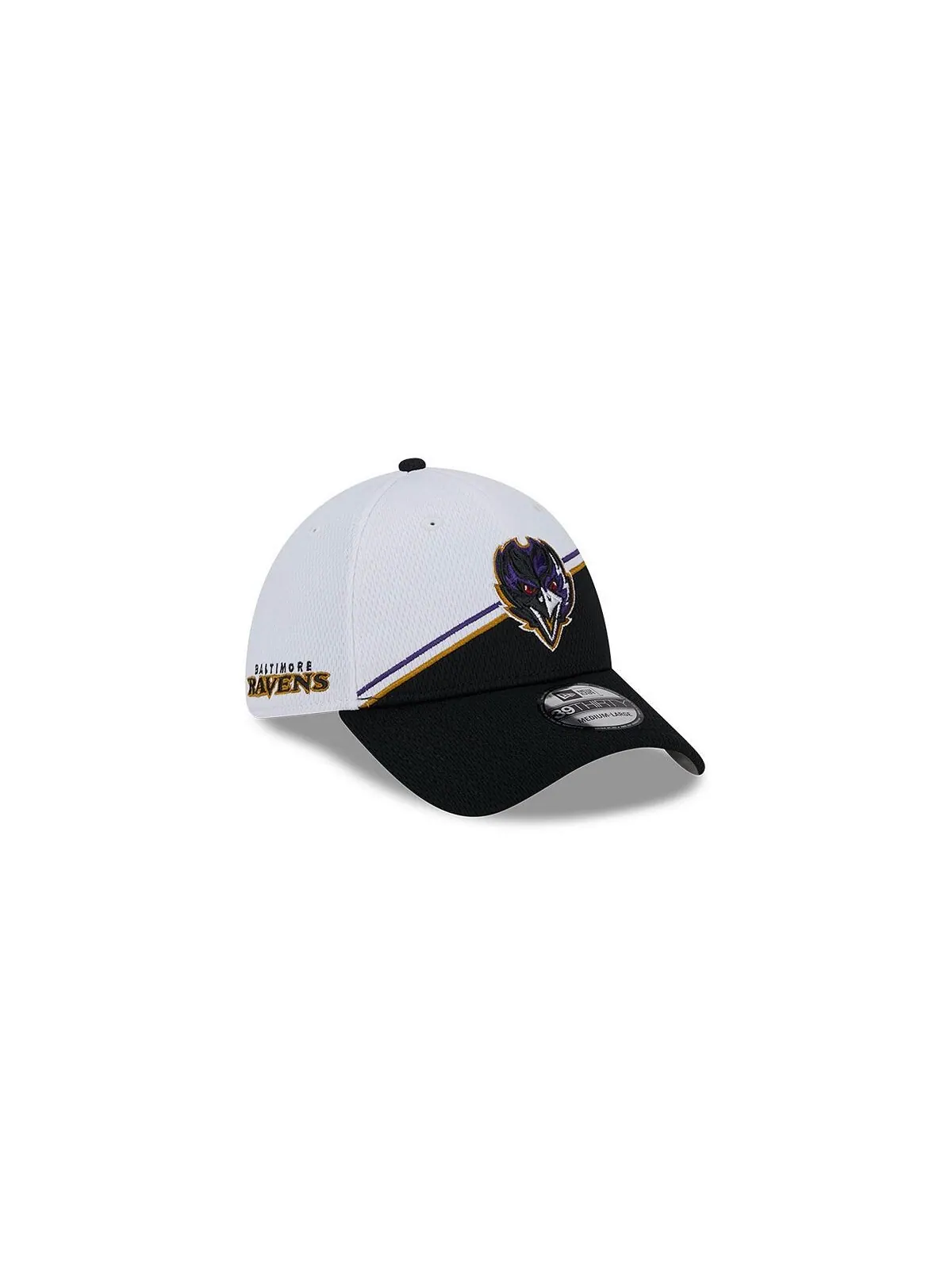 Мужская бело-черная гибкая кепка Baltimore Ravens 2023 NFL Sideline 39THIRTY New Era