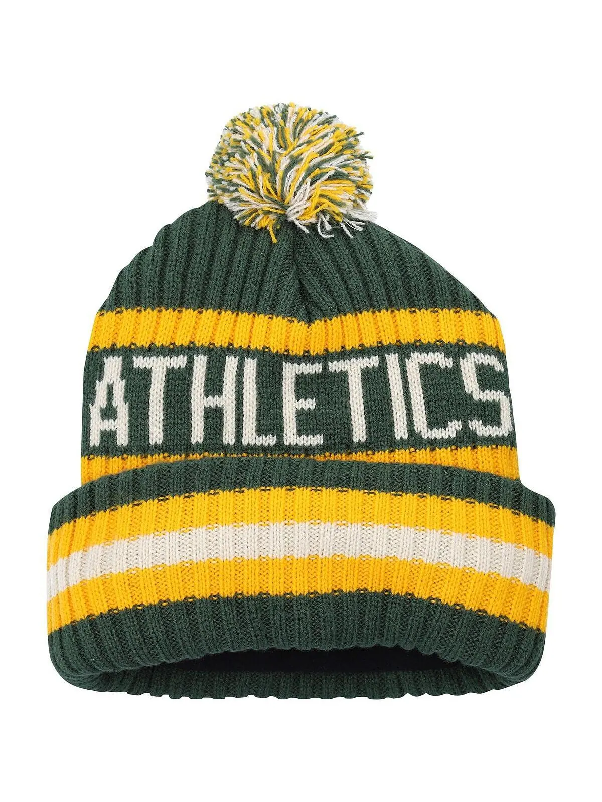 Мужская зеленая вязаная шапка с манжетами и помпоном Oakland Athletics Bering '47 Brand — изображение 2 из 2, зеленый